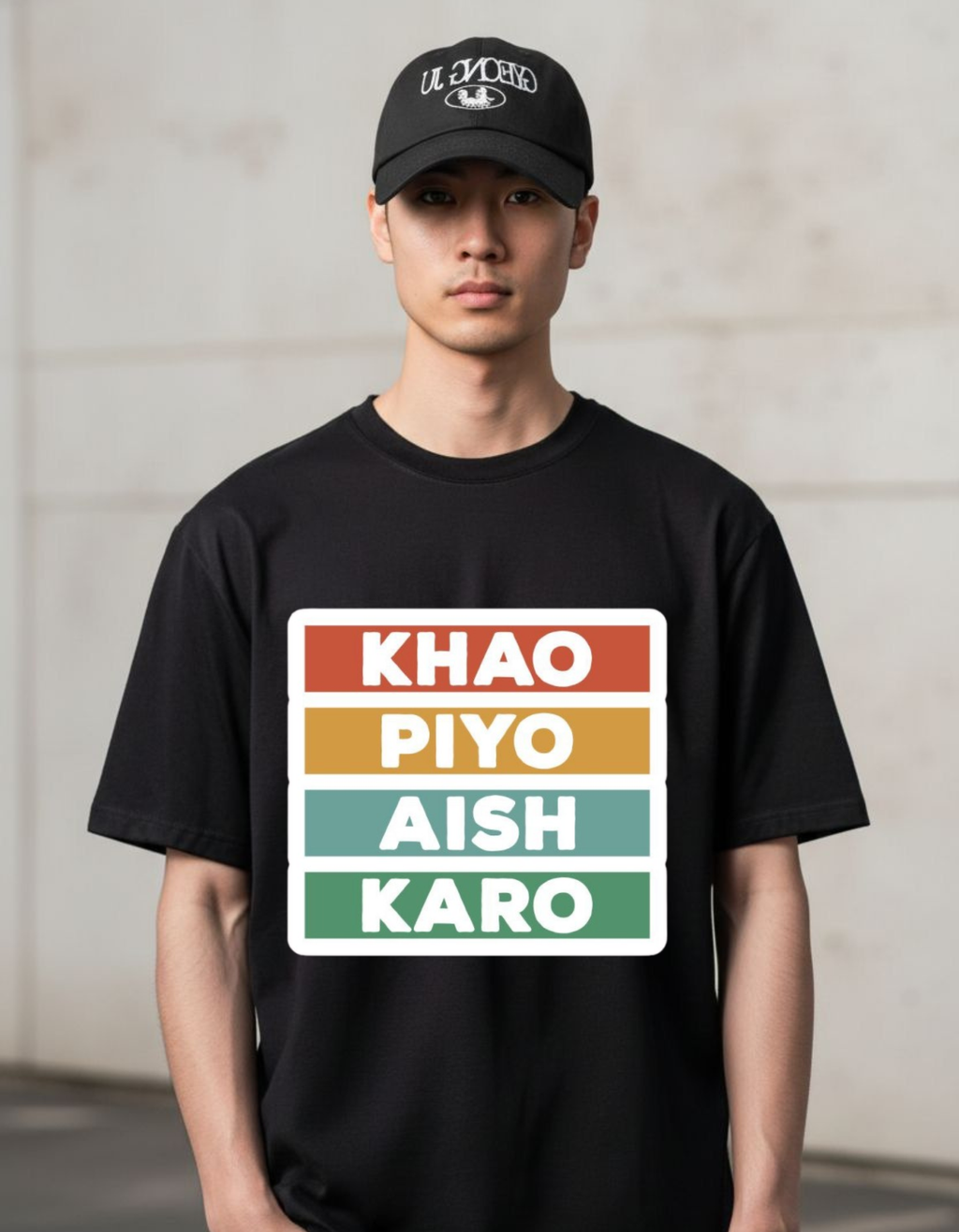 Khao Piyo Aish Karo Printed Black Cotton T-Shirt For Men’s & Women’s