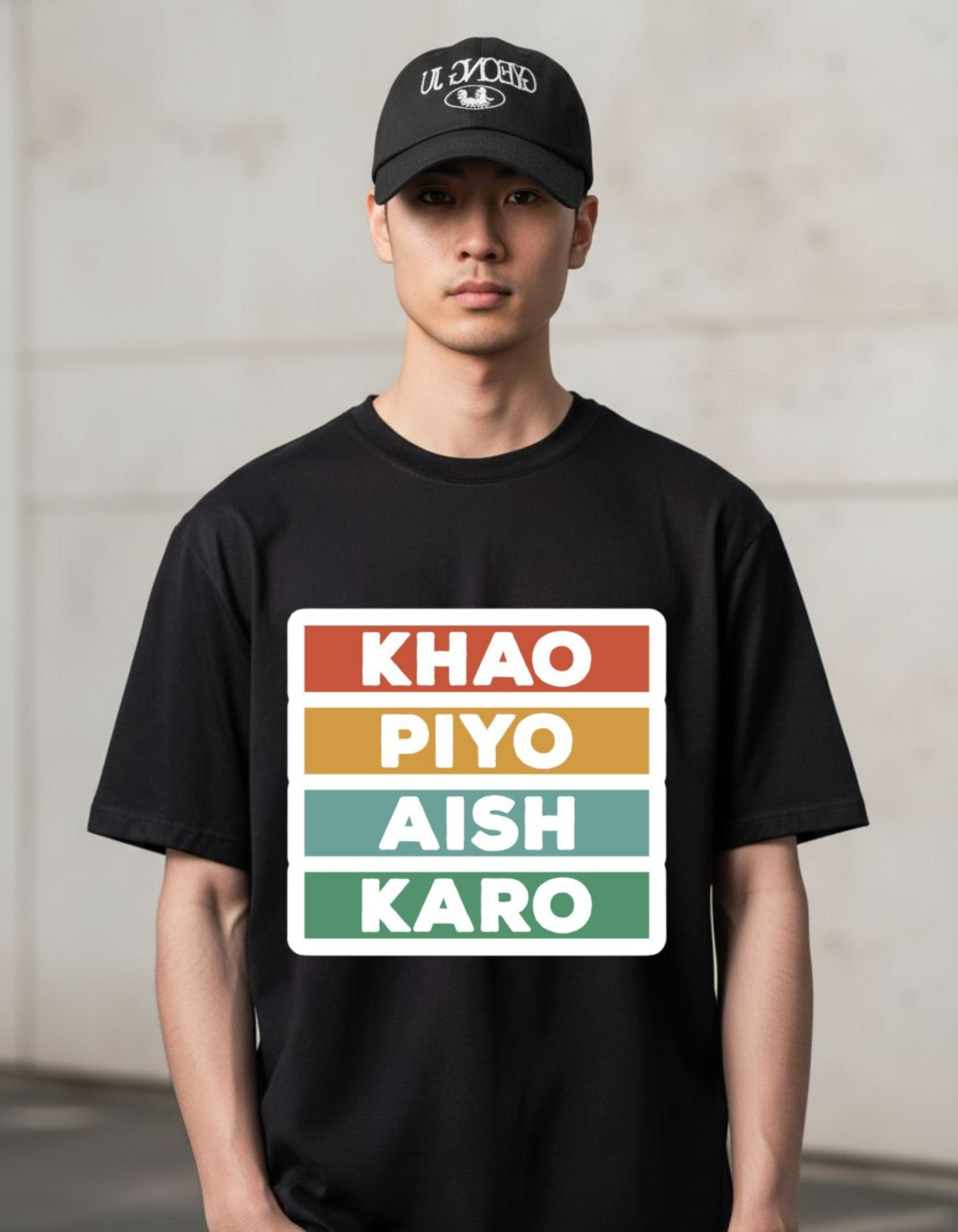 Khao Piyo Aish Karo Printed Black Cotton T-Shirt For Men’s & Women’s