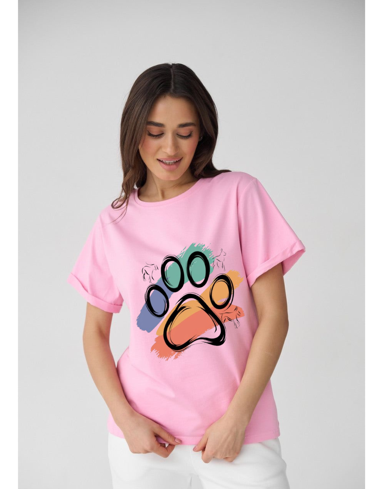 Paws Print Women’s Round Neck Animal Lover T-Shirt