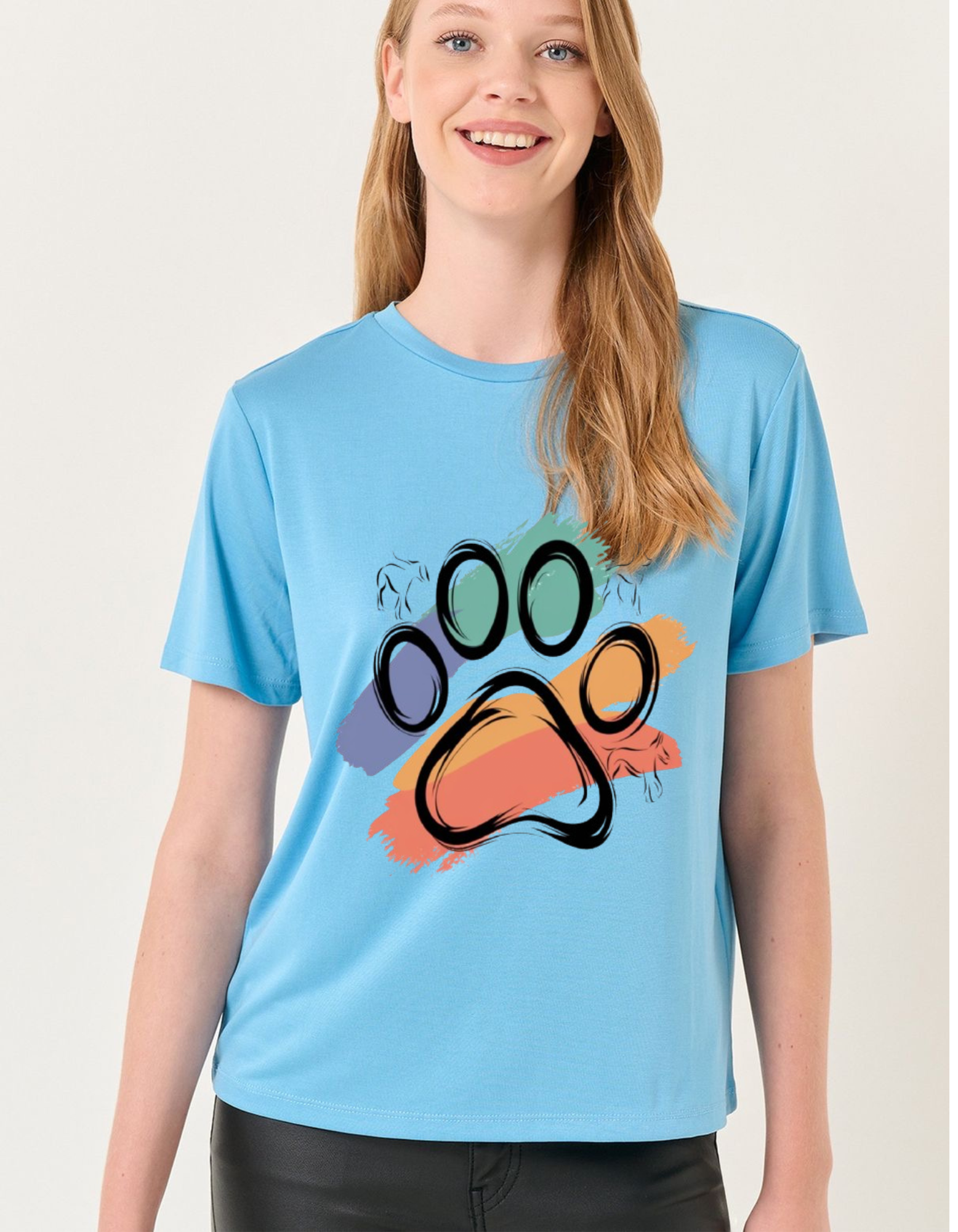 Paws Print Women’s Round Neck Animal Lover T-Shirt