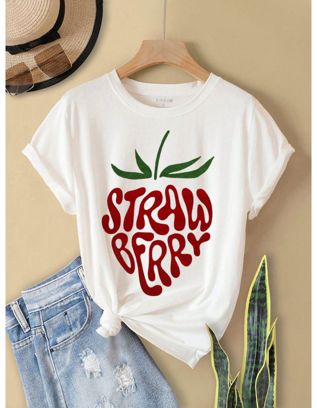 Sweet Strawberry Vibes – Women’s Cotton Graphic T-Shirt