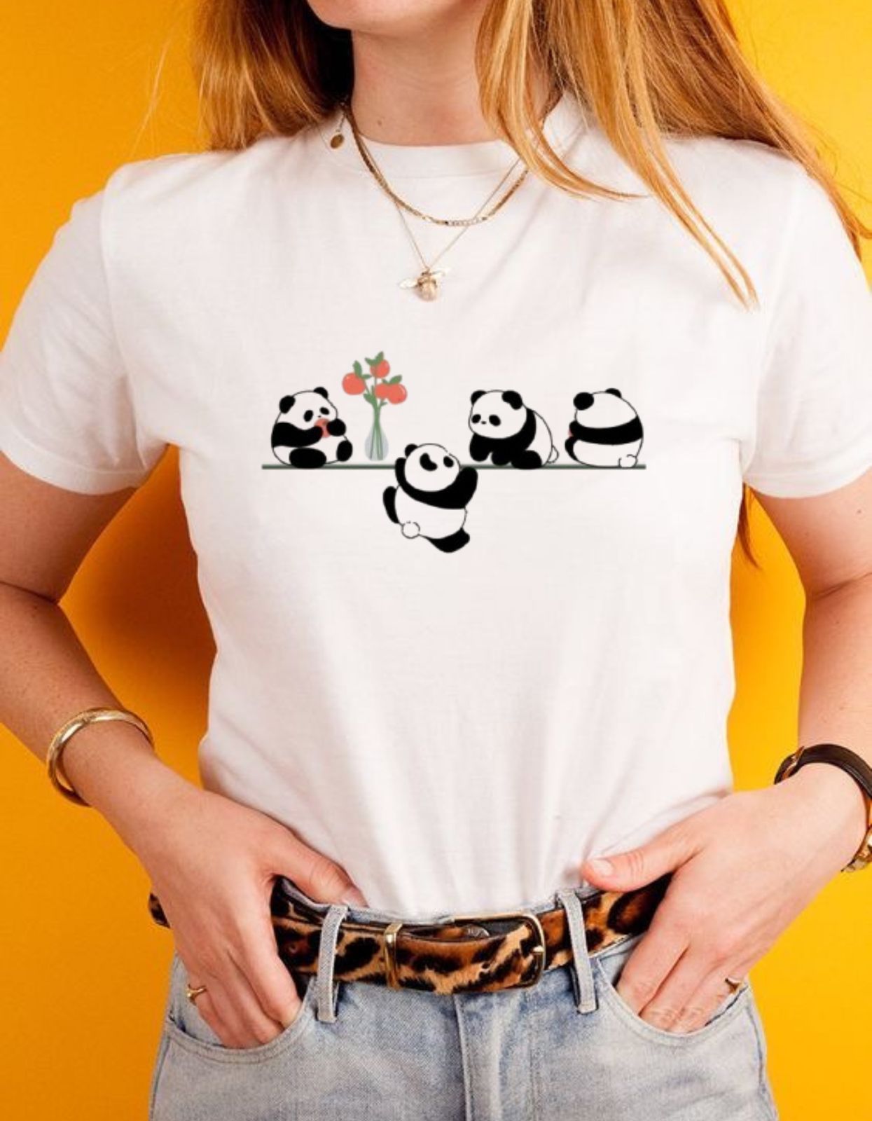 Cute Panda Vibes Women’s Round Neck Cotton T-shirt