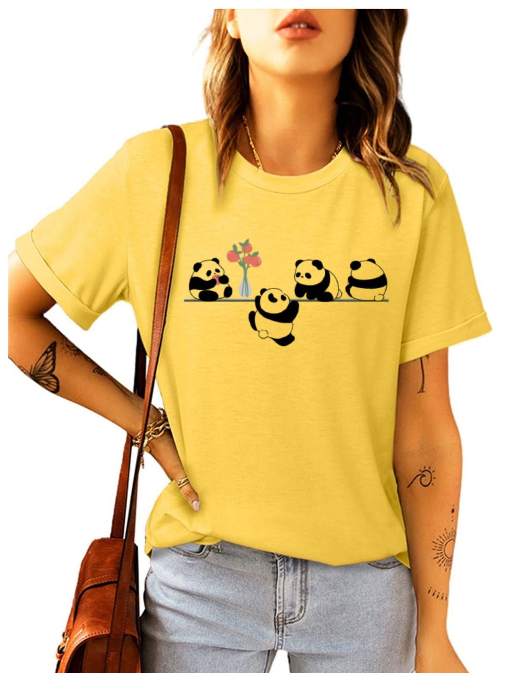 Cute Panda Vibes Women’s Round Neck Cotton T-shirt