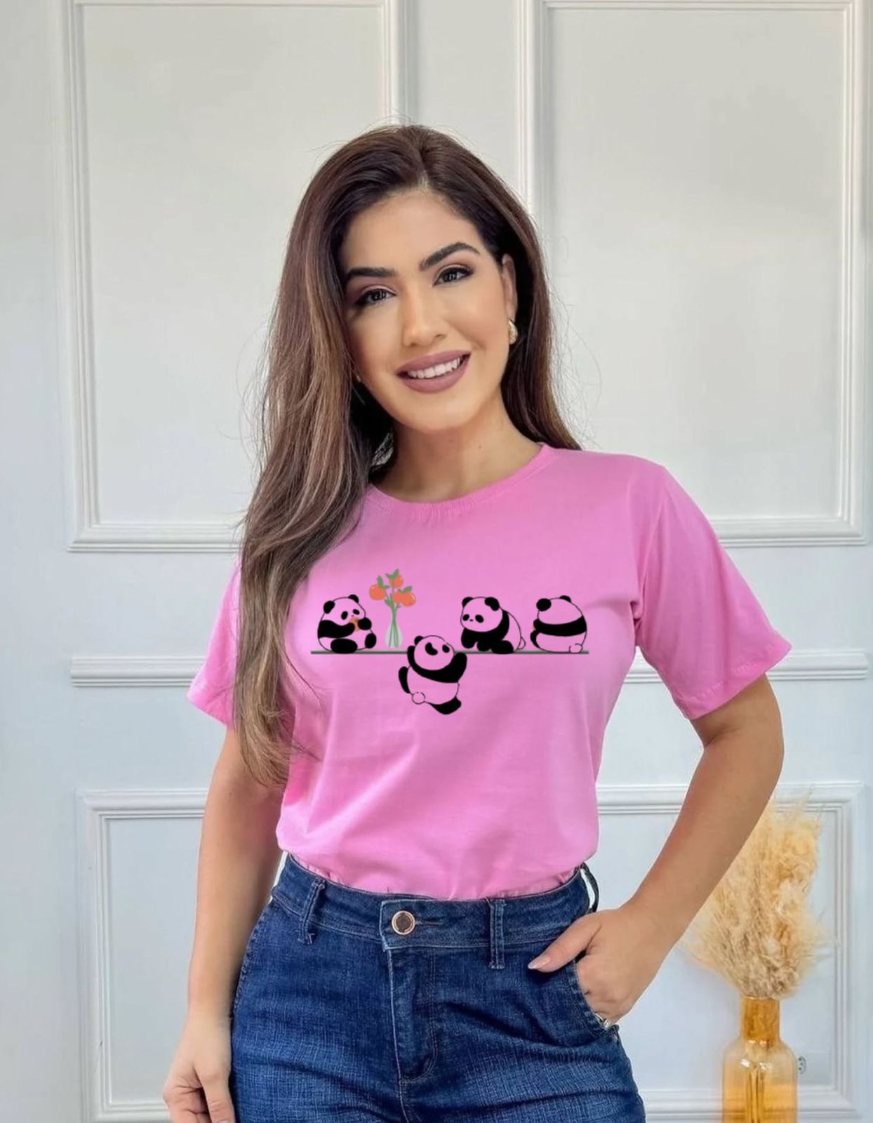 Cute Panda Vibes Women’s Round Neck Cotton T-shirt